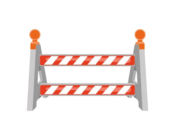 Road barrier with warning lights. Striped traffic obstacle isolated on white background. Work zone safety on highway construction. Under construction sign. Vector cartoon illustration — Stock vektor