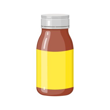 Medical syrup in bottle isolated on white background. Liquid medicine for sore throat, cold, flu and other respiratory tract infection. Vector cartoon illustration