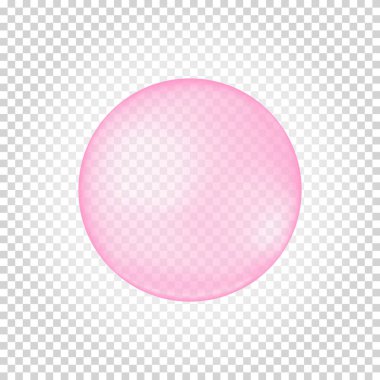 Şeffaf arka planda pembe kolajen balonu. Kiraz ya da çilekli sakız. Sabun köpüğü, banyo köpüğü, temizleyici sıvı, tatlı su. Vektör gerçekçi illüstrasyon