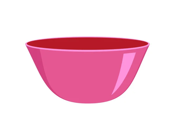 Różowy pusty plastik lub ceramiczne miski izolowane na białym tle. Czyste naczynia do zupy, sałatki lub zbóż. Ilustracja kreskówki wektor — Wektor stockowy