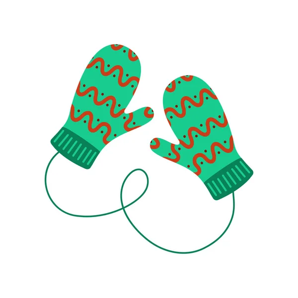 Gezellig paar winterwanten met zigzagpatroon. Gebreide kinder handschoenen geïsoleerd op de witte achtergrond. Vector platte illustratie — Stockvector