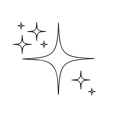Beyaz arka planda izole edilmiş yıldız parıltıları ve parıltıları. Parlak ışık, parlak parıltı, havai fişek ikonları. Yıldız ışık parçacıkları doğrusal olarak. Basit vektör illüstrasyonu