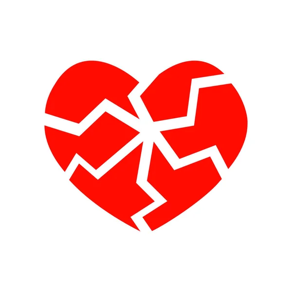 Ícone de coração rachado vermelho isolado no fundo branco. Símbolo de desgosto, divórcio, separação, adisease cardíaca, enfarte. Ilustração plana vetorial — Vetor de Stock