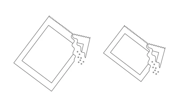 Contorni bustine con zucchero versante, sale, caffè, dissolva la polvere di medicina. Ictus modificabile. Icone a righe sottili. Illustrazione lineare vettoriale — Vettoriale Stock