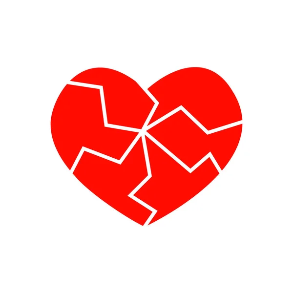 Rotes gebrochenes Herzsymbol isoliert auf weißem Hintergrund. Piktogramm der Medizin für das Herz-Kreislauf-System. Symbol für Herzschmerz, Infarkt, Scheidung, Abschied. Vektorflache Illustration — Stockvektor