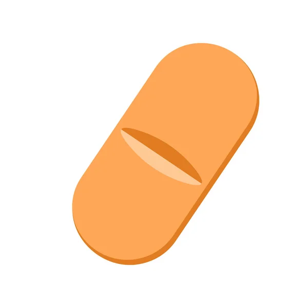 Oranje kapje geïsoleerd op witte achtergrond. Capsulevormige geneesmiddeltablet. Medisch therapie concept. Vector cartoon illustratie — Stockvector