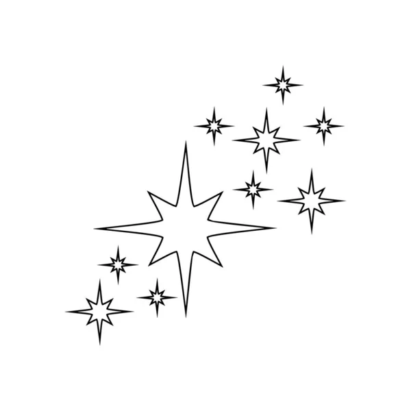 Disposition stjärnglans gnistrar och glimtar ikoner isolerad på vit bakgrund. Ljusare blixt, gnistrande fyrverkerier, glänsande glöd tecken Star ljuspartiklar. Vektorlinjär illustration — Stock vektor
