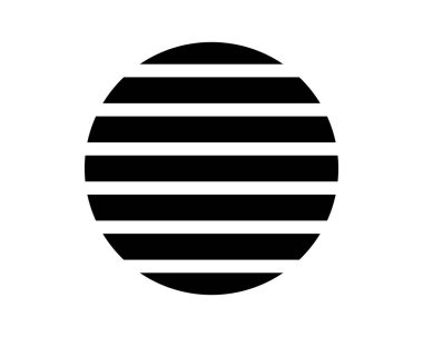 Çizgili çember figürler. Yuvarlak çizgili geometrik şekil beyaz arka planda izole edilmiş. Güneş ya da ay silueti. Basit tasarım elemanı. Vektör grafik illüstrasyonu.