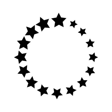 Yuvarlak çerçeveli ve beyaz arkaplanda izole yıldız şekilleri var. Ödül, başarı veya ödül dairesel afişi. Yıldız yüzüğü amblemi ya da içinde boşluk olan damga izi. Vektör grafik illüstrasyonu.