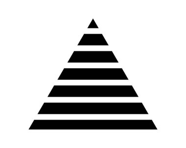 Çizgili üçgen figürü. Temel üçgen çizgili geometrik şekil beyaz arkaplanda izole edilmiş. Çizgili piramit silueti. Basit tasarım elemanı. Vektör grafik illüstrasyonu.