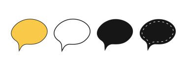 Karalama tarzında boş konuşma balonu şekilleri. İletişim balonları, mesaj kutuları, alıntı çerçeveleri, mesaj etiketleri, beyaz arkaplanda izole edilmiş yorum etiketleri. Vektör grafik illüstrasyonu.