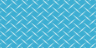 Blue and white waves background. Ocean, sea or river water print. Ripple pattern. Aqua texture. Maritime ornament. Summer wallpaper. Swimming pool or aquarium liquid pattern. Vector flat illustration.