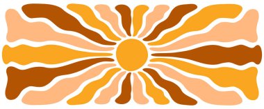 Güneş ışınları arka planı harika. Güneş patlaması, güneş ışığı veya yatay güneş ışığı posteri. Yaz temalı duvar kağıdı. Pozitif titreşim konsepti. Modern komik baskı. Hippy boho tasarımı. Vektör düz resimleme.