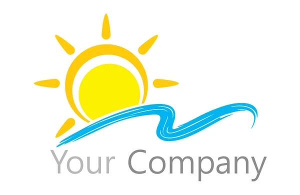 Logo Zonneschijn Met Stralen Het Water Logo Zon Water Een — Stockvector