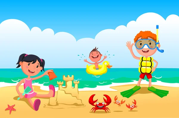 Kinder Ruhen Sich Auf Dem Meer Aus Kinder Spielen Strand — Stockvektor