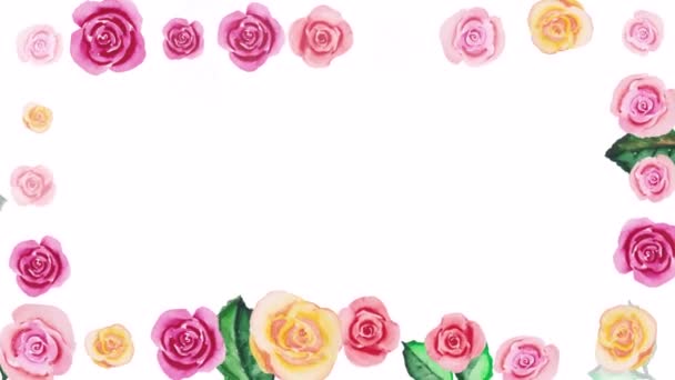 Animated Frame Watercolor Roses Animated Background Video Video Exhibition — Stock Video