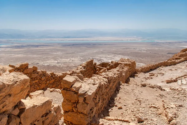 Widok Ruiny Twierdzy Masada Pustynia Judejska Izrael — Zdjęcie stockowe