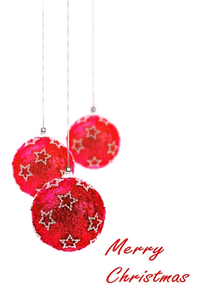 Christmas, red christmas balls isolated hanging with white background — Stock Photo, Image