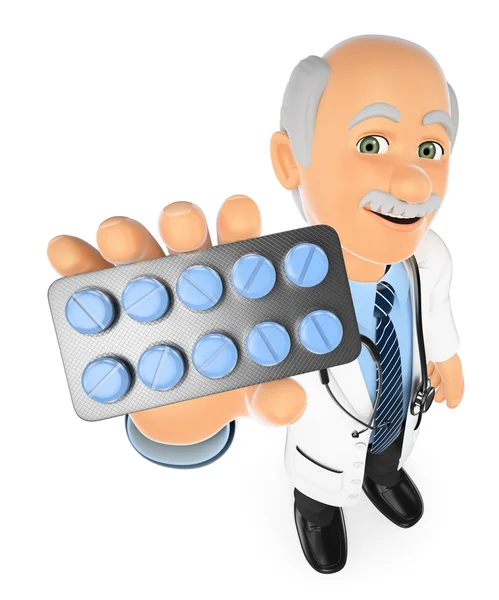 3D Doctor con una tableta de pastillas. Medicamentos — Foto de Stock