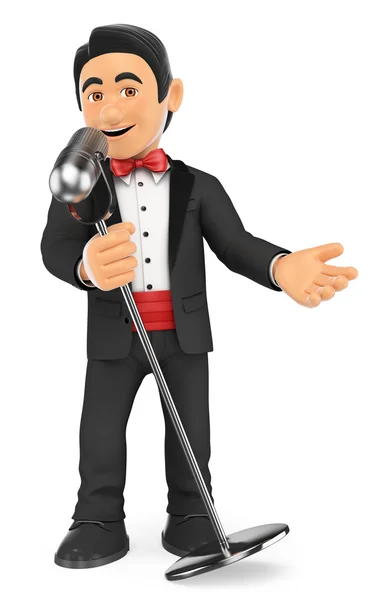 3D tuxedo zangeres met microfoon. Crooner — Stockfoto