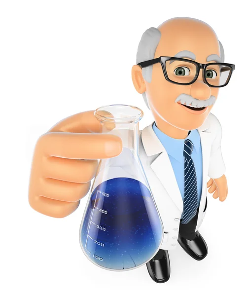 Bir şişesi ile 3D kimya öğretmeni — Stok fotoğraf