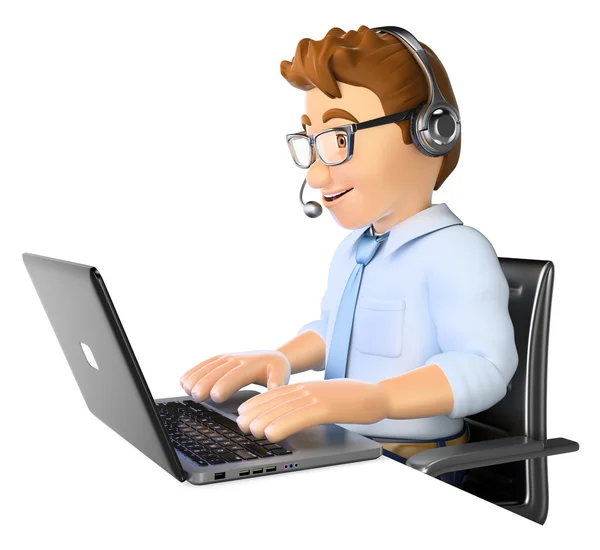 3D Man working in a call center — Stock Photo, Image