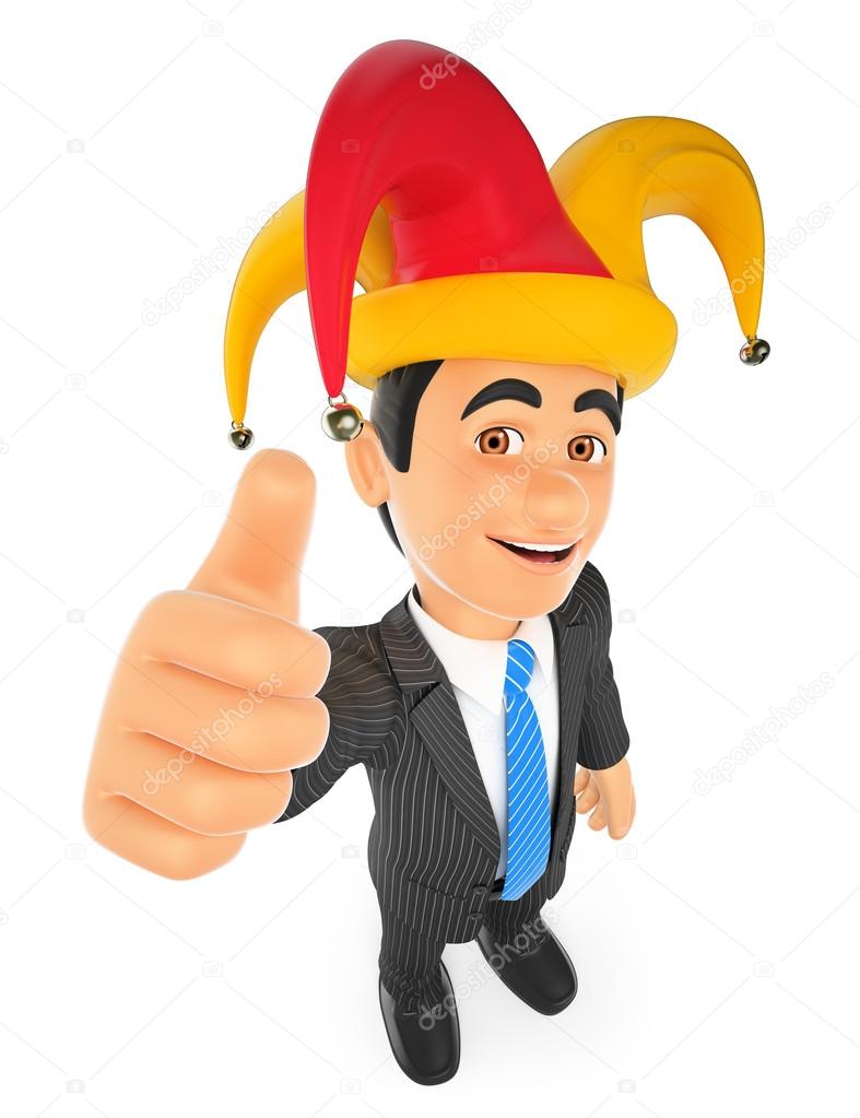 3D Businessman with a april fools hat