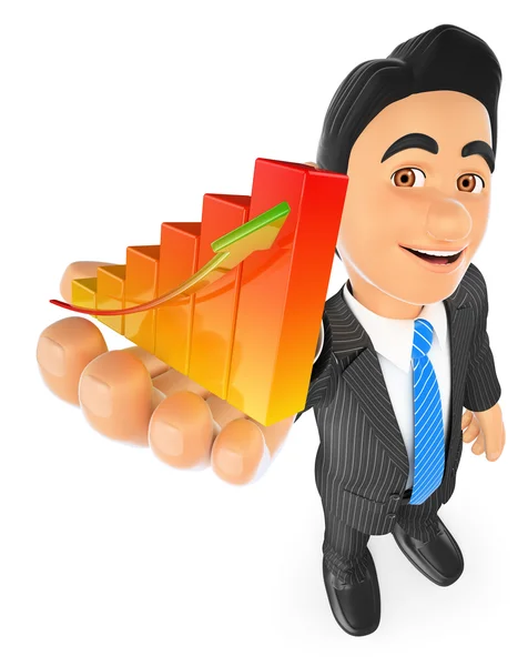 3D zakenman toont een staafdiagram — Stockfoto