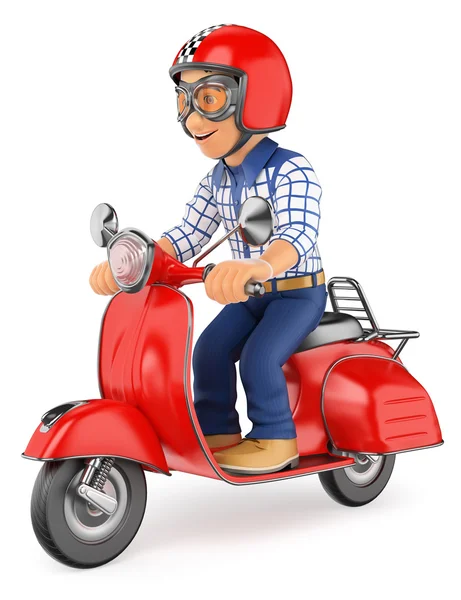 3D Teenager riding a scooter motorcycle — Stock Photo, Image