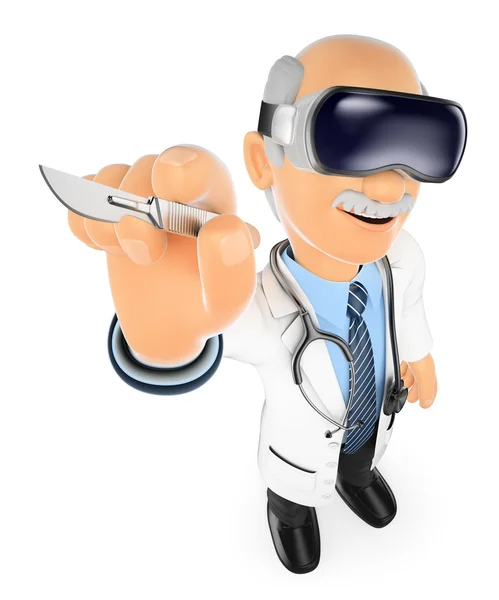 Doctor 3D con gafas de realidad virtual y bisturí. RV — Foto de Stock