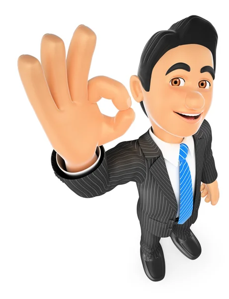 3D Businessman with ok sign in hand — Stock Photo, Image