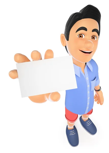 3D-s fiatal férfi rövidnadrág egy üres kártya — Stock Fotó
