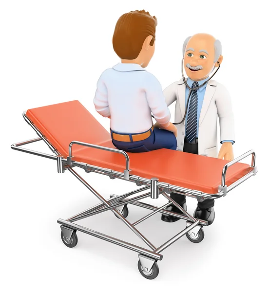 3D läkare auscultating en patient på en bår — Stockfoto