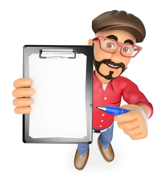 3D Film director with blank clipboard and a pen — Stock Photo, Image