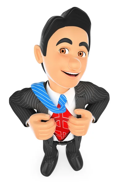 3D Businessman ripping off his shirt with money sign — Stock Photo, Image