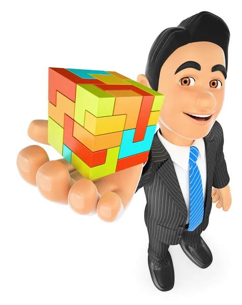 Empresário 3D com um cubo. Criar conceito — Fotografia de Stock