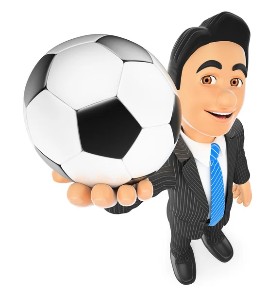3D επιχειρηματίας με μια μπάλα ποδοσφαίρου — Φωτογραφία Αρχείου