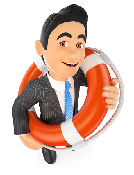 3D Businessman with a lifesaver. Bailout. Financial rescue — Stock Photo, Image