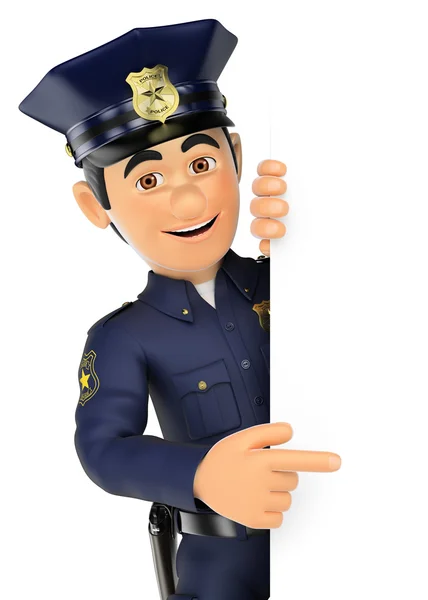 3D Policeman pointing aside. Blank space — Stock Photo, Image