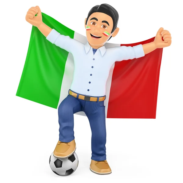 Abanico de fútbol 3D con la bandera de Italia —  Fotos de Stock