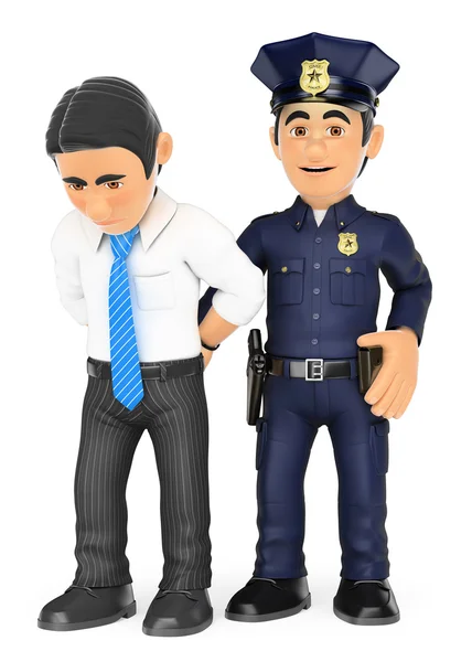 Policía 3D arrestando a un ladrón. Cuello blanco criminal —  Fotos de Stock