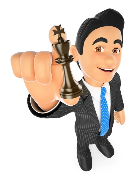 3D Businessman with chess king. Strategist — Stock Photo, Image