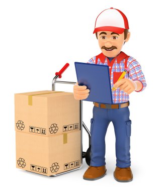 teslim etmek için paketleri kontrol 3d kurye teslimatçı