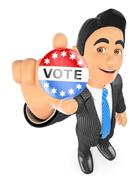 3D Businessman with a vote badge — Stock Photo, Image