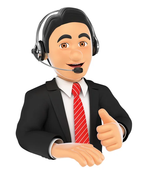 3D Call center employee with thumb up — Stock Photo, Image