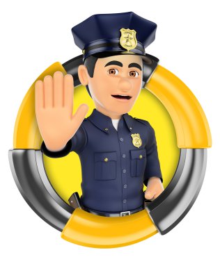 3D logo. Polis el ile durdurmak için sipariş