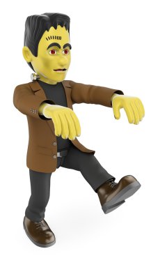3D komik canavar. Frankenstein yürüme. Cadılar Bayramı