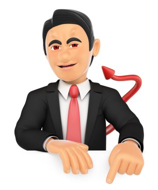 3D komik canavar. Şeytan aşağı dönük. Boş yer. Cadılar Bayramı