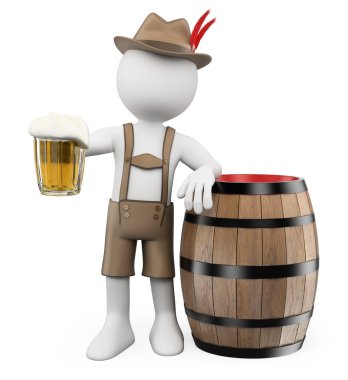 3D beyaz insanlar. Oktoberfest. adam bir bira varil ile