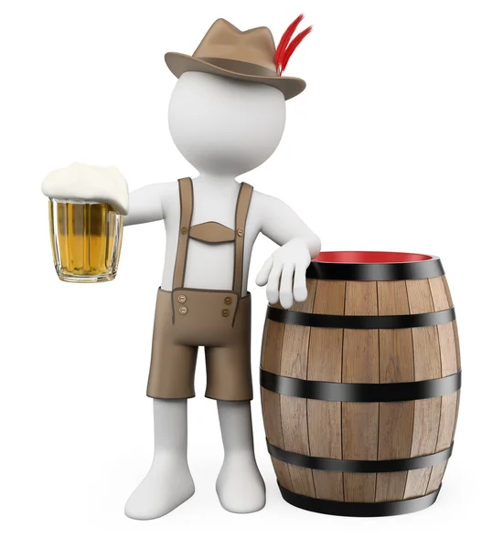 3D white people. Oktoberfest. Man with a beer barrel — Stock Photo, Image